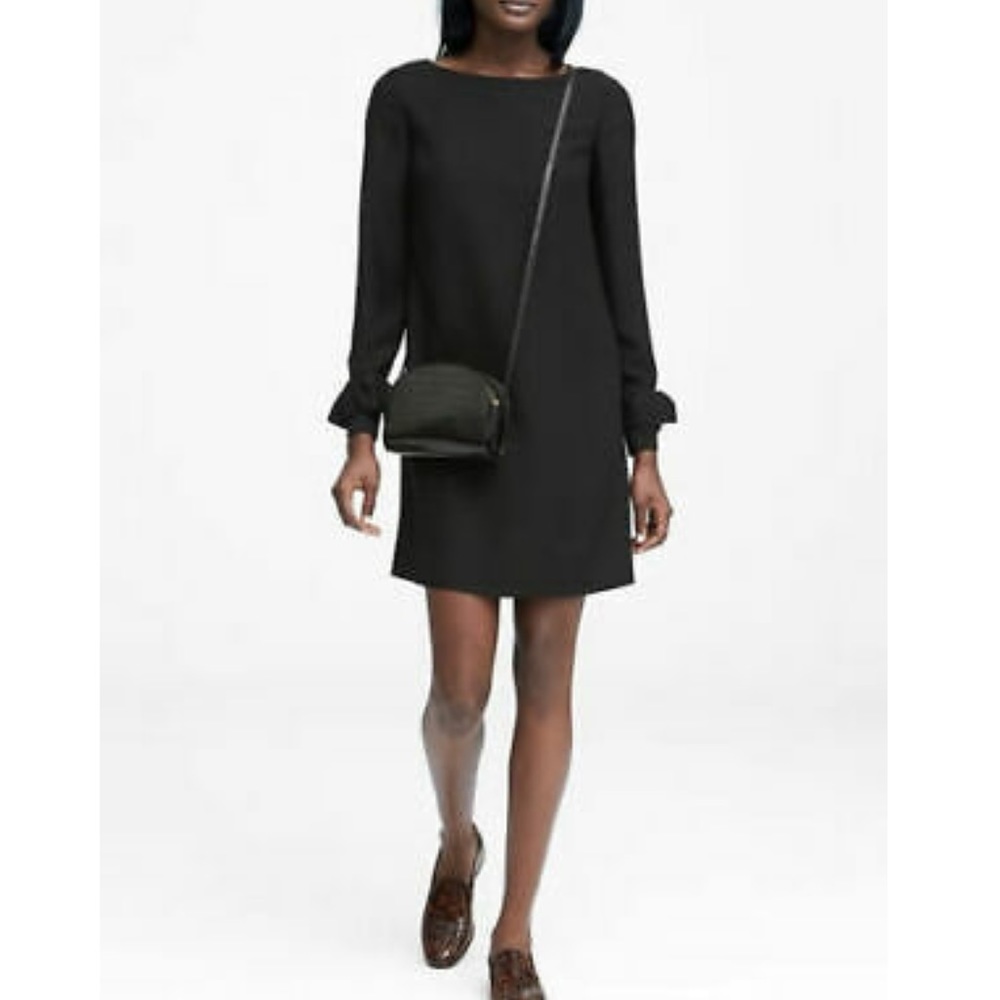 Banana Republic Black Ruffle Sleeve/Button Back Dress